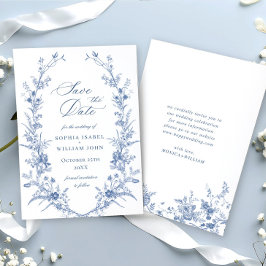 Victoriaans Dusty Blue Franse Tuin Bloemen Huwelij Save The Date