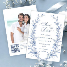 Victoriaans Dusty Blue Franse Tuin Bloemen Huwelij Save The Date