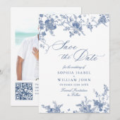 Victoriaans Dusty Blue Franse Tuin Bloemen Huwelij Save The Date (Voorkant / Achterkant)