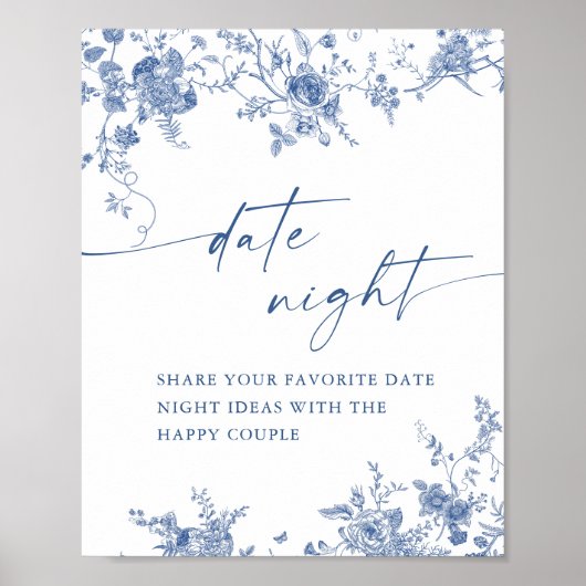 Victoriaans Dusty Blue Franse Tuin Datum Night Ide Poster (Voorkant)