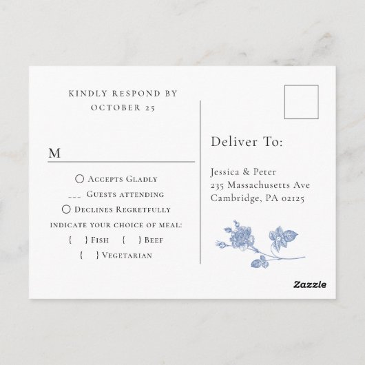 Victoriaans Dusty Blue Franse Tuin Huwelijk RSVP Briefkaart (Achterkant)