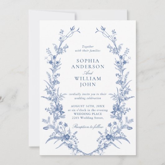 Victoriaans Dusty Blue Franse Tuin Trouwen QR code Kaart (Voorkant)