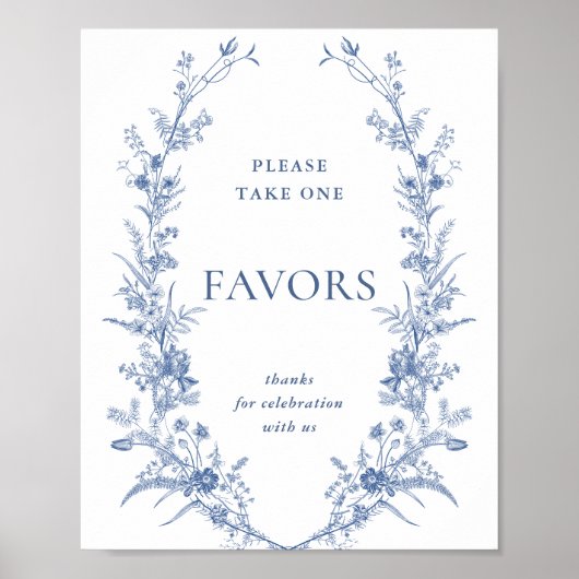 Victoriaans Dusty Blue French Garden Favors Sign Poster (Voorkant)