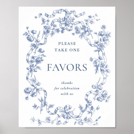 Victoriaans Dusty Blue French Garden Favors Sign Poster (Voorkant)