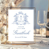 Victoriaans Dusty Blue Guestbook Wedding Sign Poster