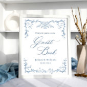 Victoriaans  Dusty Blue Guestbook Wedding Sign Poster