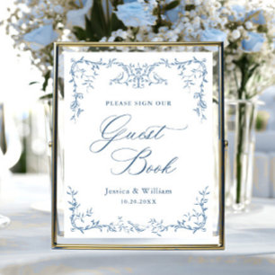 Victoriaans  Dusty Blue Guestbook Wedding Sign Poster