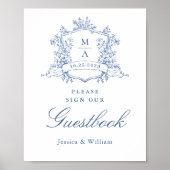 Victoriaans Dusty Blue Guestbook Wedding Sign Poster (Voorkant)