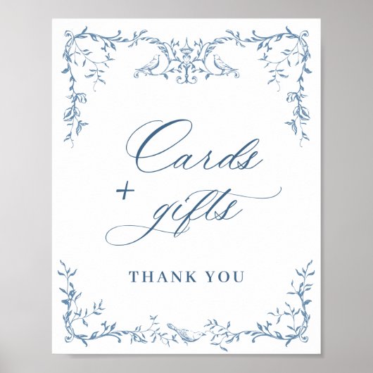 Victoriaans Dusty Blue Kaarten en geschenken Poster (Voorkant)