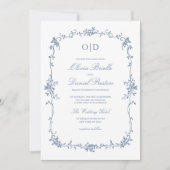 Victoriaans Dusty Blue Photo Monogram Wedding Kaart (Voorkant)
