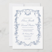 Victoriaans Dusty Blue QR Code Floral Wedding Kaart (Voorkant)