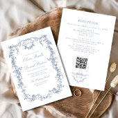Victoriaans Dusty Blue QR Code Floral Wedding Kaart