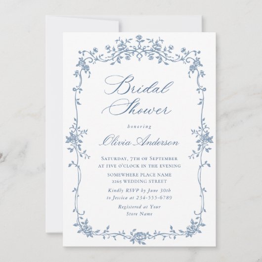 Victoriaans  Dusty Blue Vrijgezellenfeest QR-code Kaart (Voorkant)