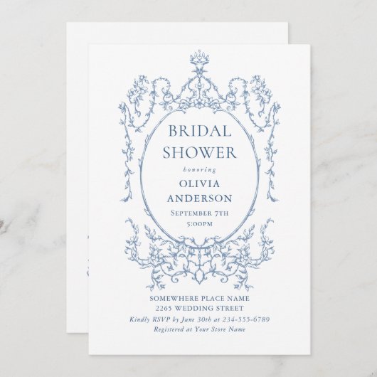 Victoriaans  Dusty Blue Vrijgezellenfeest QR-code Kaart (Voorkant / Achterkant)