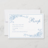 Victoriaans Dusty Blue Wedding RSVP Kaartje (Voorkant)