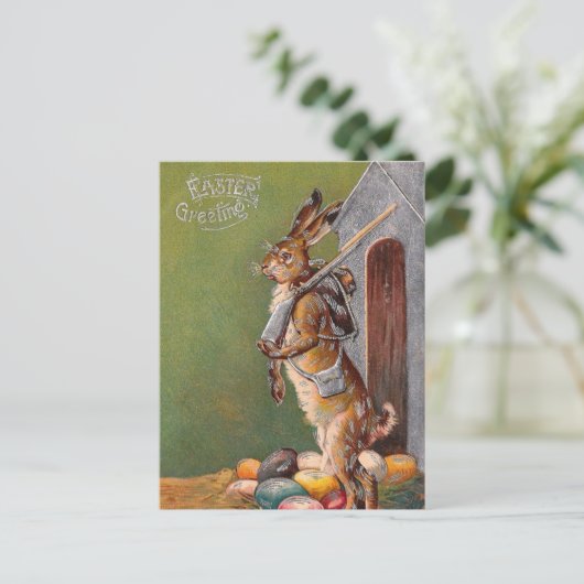 Victoriaans Easter Bunny Guard-pc Feestdagenkaart (Staand voorkant)
