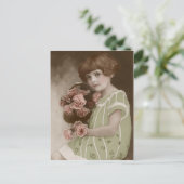 Victoriaans Edwardian Sepia Hand Tinted Briefkaart (Staand voorkant)