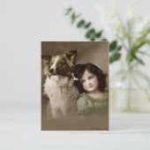 Victoriaans Edwardian Sepia Hand Tinted Briefkaart (Staand voorkant)