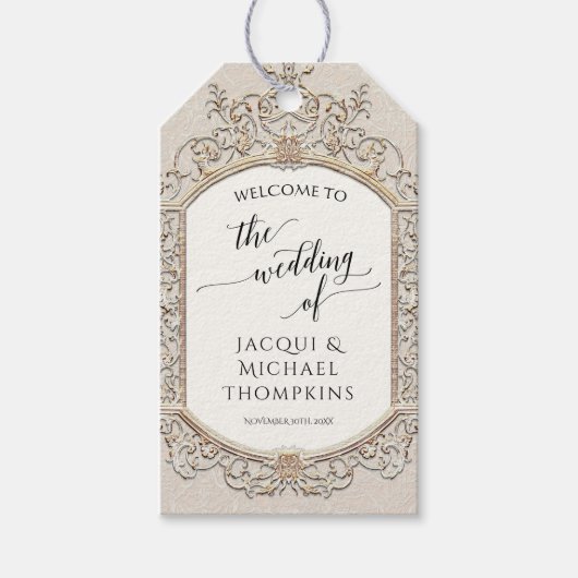 Victoriaans Elegant  Barok Ivoor Cream Gold Cadeaulabel (Voorkant)