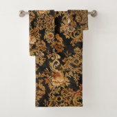 Victoriaans Elegant Bloemen Rozen Zwart Bad Handdoek (Insitu)