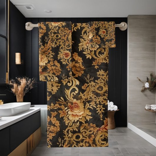 Victoriaans Elegant Bloemen Rozen Zwart Bad Handdoek