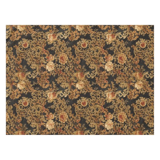 Victoriaans Elegant Bloemen Rozen Zwart Tafelkleed (Voorkant (Horizontaal))