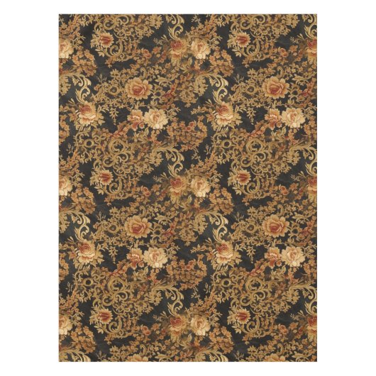 Victoriaans Elegant Bloemen Rozen Zwart Tafelkleed (Voorkant)