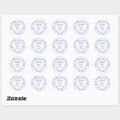  Victoriaans Elegant Crest Blue Toile Wedding Ronde Sticker (Vel)