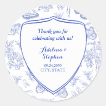  Victoriaans Elegant Crest Blue Toile Wedding
