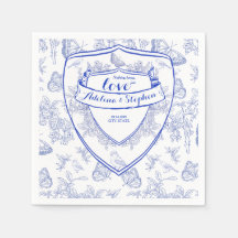  Victoriaans Elegant Crest Blue Toile Wedding