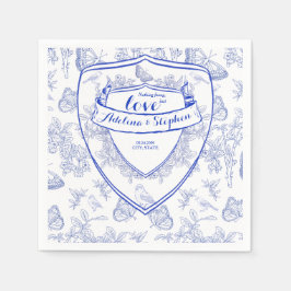  Victoriaans Elegant Crest Blue Toile Wedding Servet