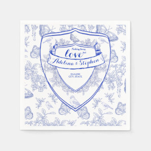 Victoriaans Elegant Crest Blue Toile Wedding Servet