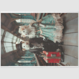 Victoriaans Elegant Gekleed Muispaar Decoupage Tissuepapier