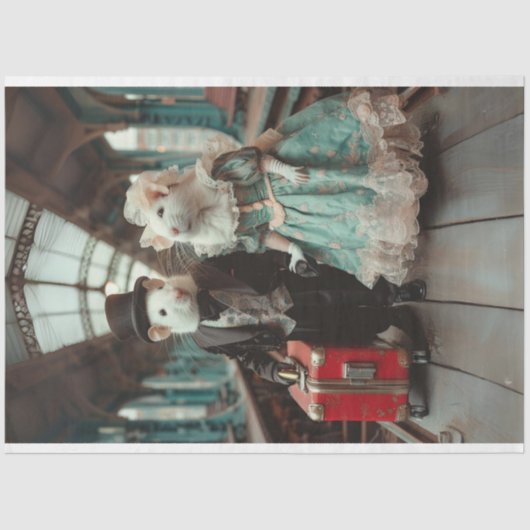 Victoriaans Elegant Gekleed Muispaar Decoupage Tissuepapier (Voorkant)