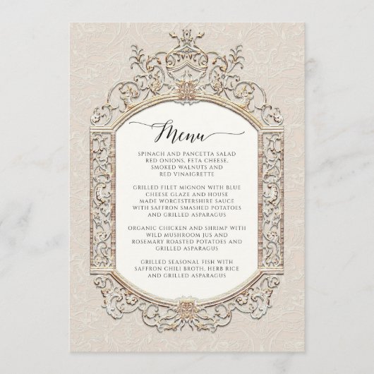 Victoriaans Elegant Ivoor en Goud Menu (Voorkant)