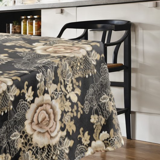 Victoriaans Elegant Kant Rozen Zwart Tafelkleed