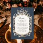 Victoriaans  Elegant Navy Blauw en Goud Menu<br><div class="desc">DONKERMARINEBLAUW MET GOUDEN,  FORMELE DINER MENU VOOR BRUILOFT RECEPTIE OF VRIJGEZELLENFEEST. Klassiek en fantastisch ,  golden dimensionale look,  Victoriaans barokrococo lijst over een elegant  toon-op-toon damast patroon in stoffig marineblauw dat grafisch is ontworpen door de internationaal erkende artiest Audrey Jeanne Roberts ©</div>