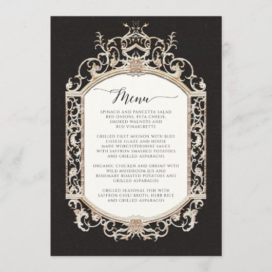 Victoriaans  Elegant Zwart en Goud Menu (Voorkant)