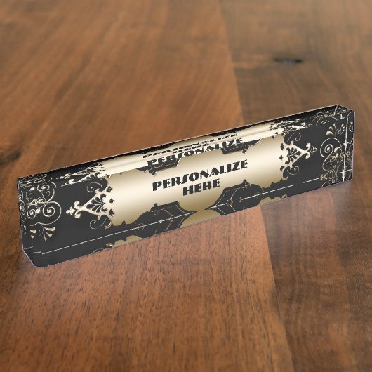 Victoriaans elegant zwart en goud naambordje (Zijkant)