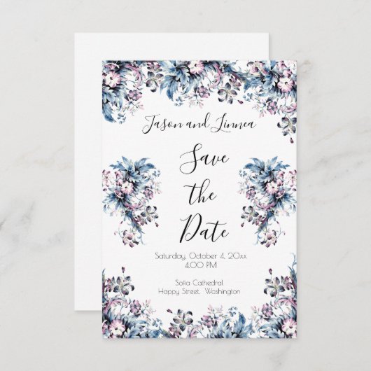 Victoriaans elegante bloemen in Artdeco Style Invi Save The Date (Voorkant / Achterkant)
