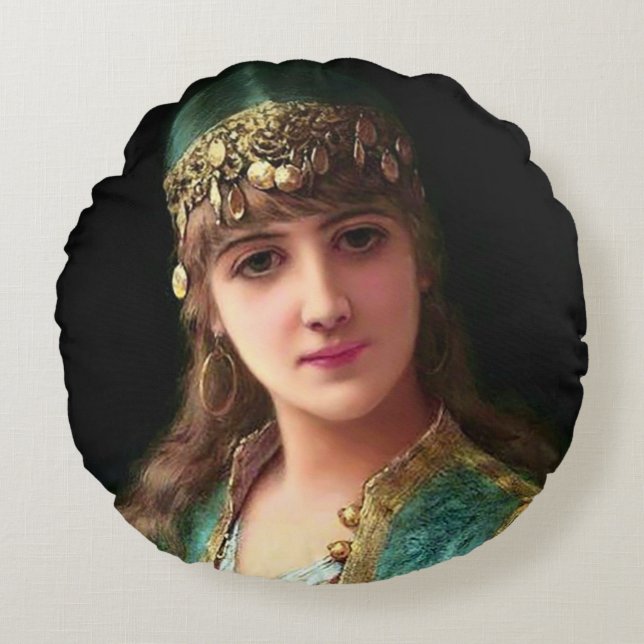 Victoriaans elegante boho bellydancer voor zigeune rond kussen (Voorkant)