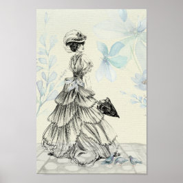 Victoriaans elegante dame in blauw Poster