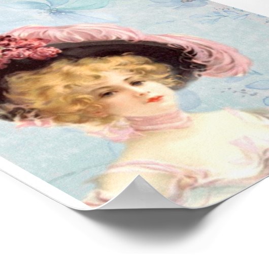  Victoriaans elegante dame in roze Pet Poster (Hoek)