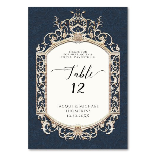 Victoriaans Elegante Formele Marine Blauw Gouden O Kaart (Achterkant)