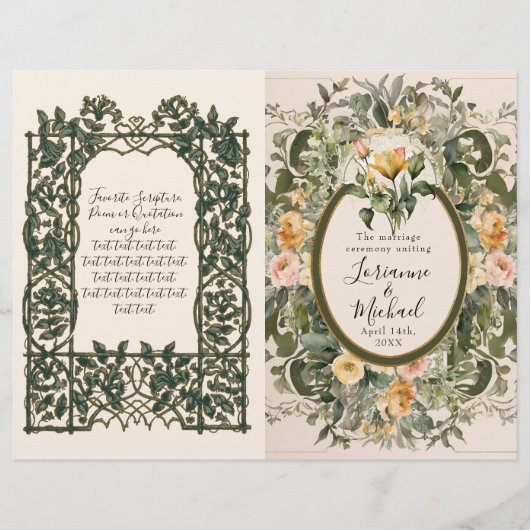 Victoriaans Elegante Gele Bloemen Huwelijksceremon (Voorkant)