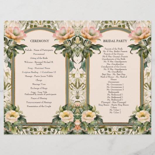 Victoriaans Elegante Gele Bloemen Huwelijksceremon (Achterkant)