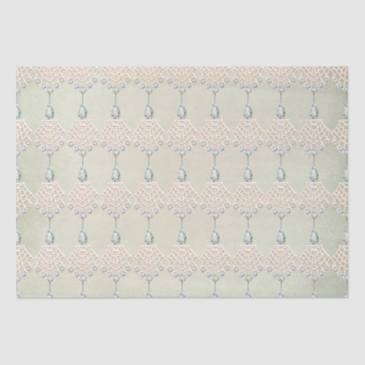 Victoriaans  elegante kant blauwgroen strass tissuepapier (Voorkant)