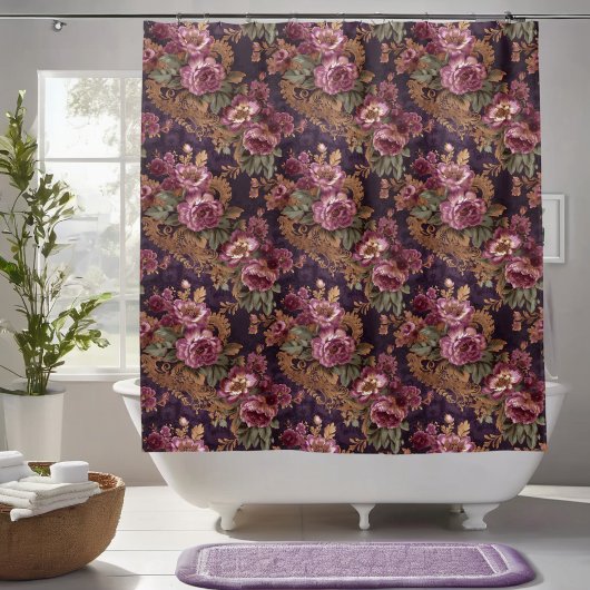 Victoriaans Elegante Kant Paarse Rozen Douchegordijn
