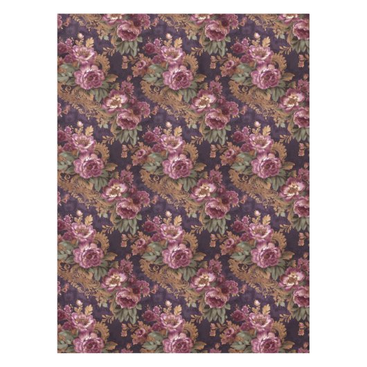 Victoriaans Elegante Kant Paarse Rozen Tafelkleed (Voorkant)