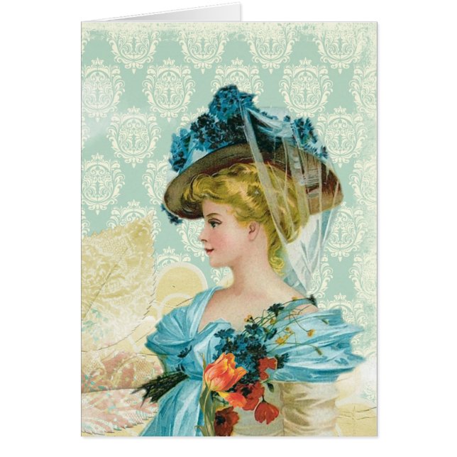  Victoriaans elegante Lady Blue Lace en Flowers (Voorkant)